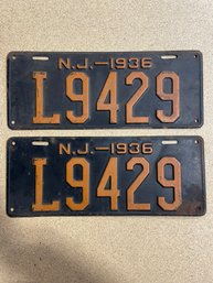 Set Of 1936 NJ License Plates - L9429