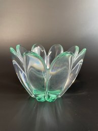 Orrefors Sweden Crystal Mayflower Green Vase Bowl
