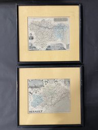 2 Antique French Prints Of France - 13' X 14'