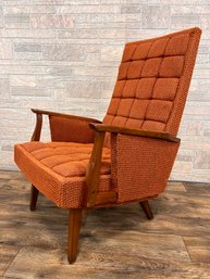 Mid Century Highback Burnt Orange Tweed Upholstered Rocker