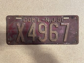 1931 Commercial NJ License Plate - X4967