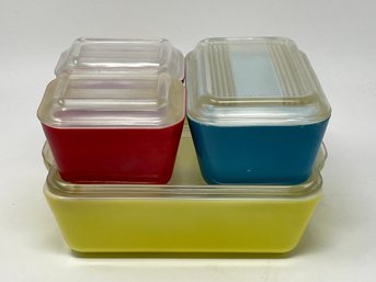 Vtg 1950's Pyrex 8 Pc Refrigerator Dish Set Primary Colors