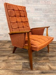 Mid Century Highback Burnt Orange Tweed Upholstered Arm Chair