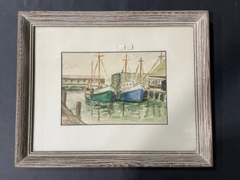 Vintage Signed Watercolor Of Gloucester, MA - 16' X 20'