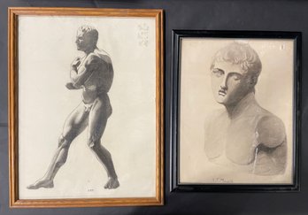 2 Classical Charcoal Drawings Signed AFM/AF Marzilli