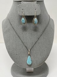 Sterling Necklace And Earrings With Blue Stone 11.67g