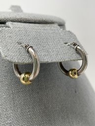 Sterling Hoop Earrings With 14kt Bead 2.50g