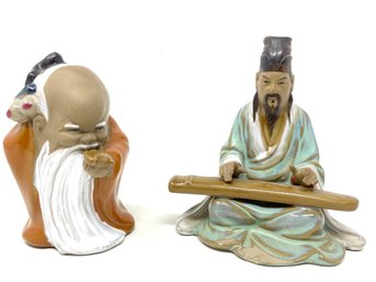 Pair Of Vintage Chinese Mudman Figurines Shiwan And Musician