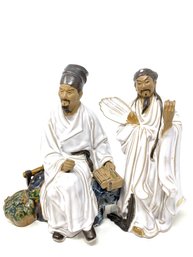 Pair Vintage Chinese Mudman Figurines In White