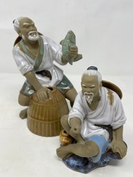 Pair Of Vintage Chinese Mudman Figurine Fishermen