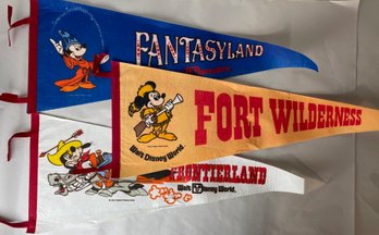 Vintage Disney Pennant Lot Featuring: Fantasyland, Frontierland & Fort Disney