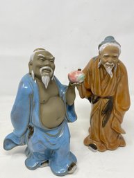 Vintage Chinese Mudman Figurine Blue & Orange
