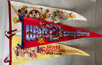 Vintage Disney Pennant Lot Featuring: Disney World, Mickey Mouse Club & World Showcase