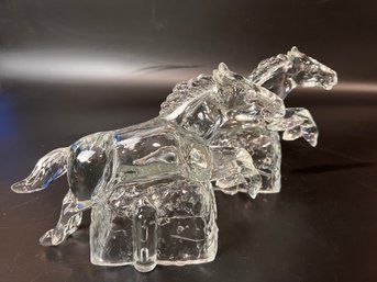 Pair Of Vintage Glass Horse Bookends