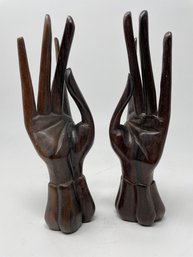 Pair Of Mid Century Wooden Hand Figurines