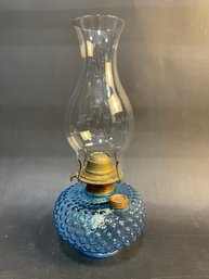 Vintage Blue Hobnail Glass Oil Lamp