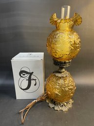 Vintage Fenton Poppy Amber Glass Lamp Beautiful