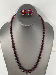 Beaded Necklace And Clip On Earring Set