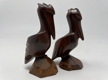 Pair Of Carved Ironwood Pelicans