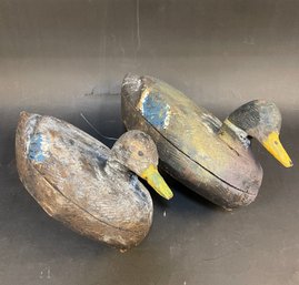 Pair Of Vintage Carved Wood Mallard Duck Decoys