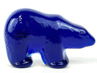 Viking Glass Cobalt Blue Polar Bear Paperweight