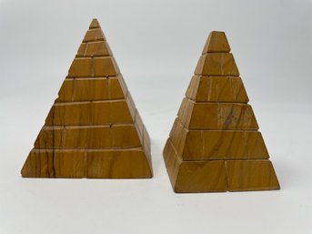 Pair Of Vintage Wood Pyramid Statues