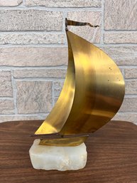 Mid Century Brass Sailboat Sculpture