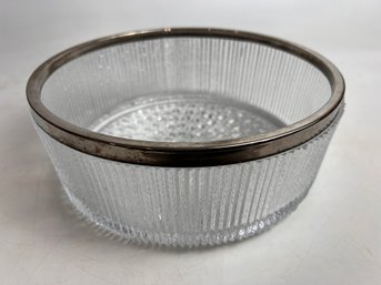Silver Rimmed Glass Serving Bowl