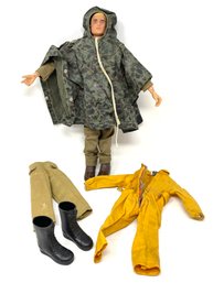 Vintage 1964 Made In USA GI Joe With Poncho, Coveralls And More!