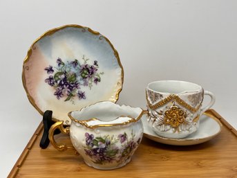 Vintage Brandenburg Floral Plate, Tea Cup & Mustache Cup