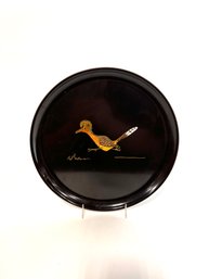 Vintage Couroc Of Monterey Inlay Roadrunner Bird Round Tray