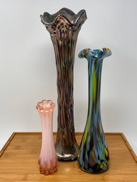 Group Of Mid Century Stretch Glass Vases Carnival Glass And More