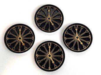 Vintage PM Coaster Corp Black And Gold Spinner Clock Coasters