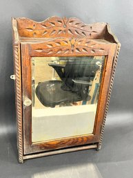 Antique Oak Medicine Cabinet Wall Mount With Beveled Glass Mirror