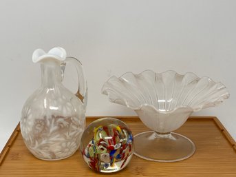 Glass Lot Featuring: Fenton White Opalescent Daisy And Fern Glass Cruet