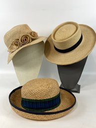 Group Of 3 Vintage Straw Hats Brooks Brothers & More