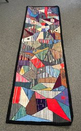 Vintage Crazy Quilt Souvenir Memory Hooked Rug - Signed