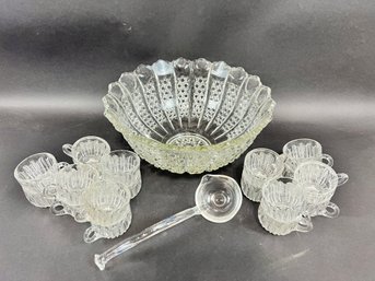 Vintage Cut Glass Punch Bowl And Cups