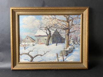 Snowy Winter Landscape - A. Poplaski (1906-1988) Colchester, CT Artist