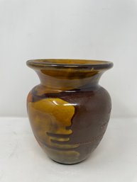 Vintage Haeger Pottery Vase Earth Wrap Glaze Orange Brown Gold (2)