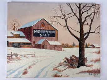 Farmhouse Painting Of A Barn With Advertising
