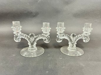 Pair Of Vintage Glass Candleabras