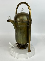 Antique Brass And Porcelain Tipping Coffee Pot