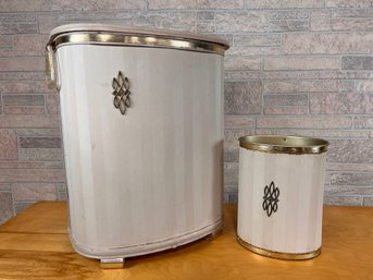 Vintage 1950s Mid Century Pearl Wick Laundry Hamper And Matching Trash Can