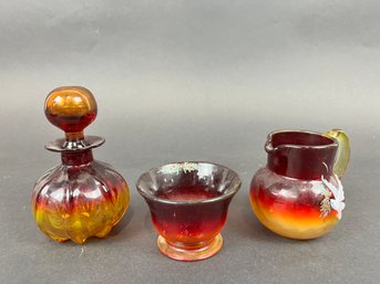 Collection Of Amber Colored Glassware