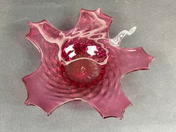 Vintage Leaf Shaped Art Glass Dish