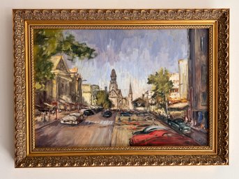 Oil On Board - Street Scene - Signed Lower Right