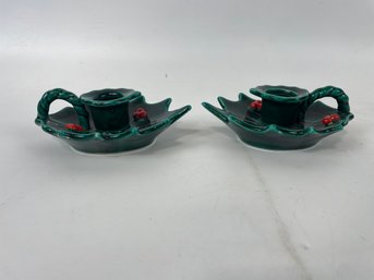 Vintage Lefton Holly Candle Holders