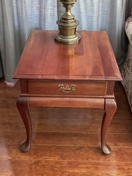 Pair Of Cherry Queen Anne Side Tables With One Drawer