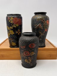 Vintage Japanese Black Tokanabe Ware Vase Lot